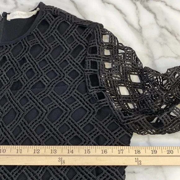 Anne Fontaine Eyelet Blouse Womens Size 38 US 4-6‎ Black 3/4 Sleeve Cutout Top - Picture 11 of 12